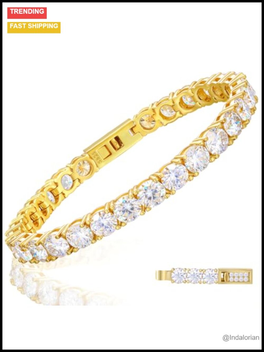 Moissanite Tennis Bracelet 18K Gold Plated S925 Sterling Silver 5mm 6.5in